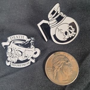 Skull Coffe Cup and Pot Enamel Pins